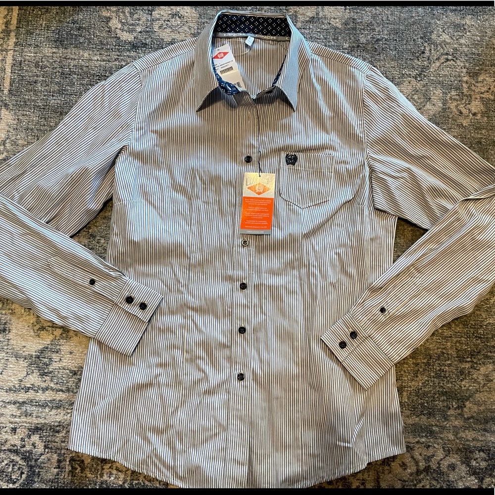 NWT Size L Cinch Blue Striped Rodeo Western Shirt